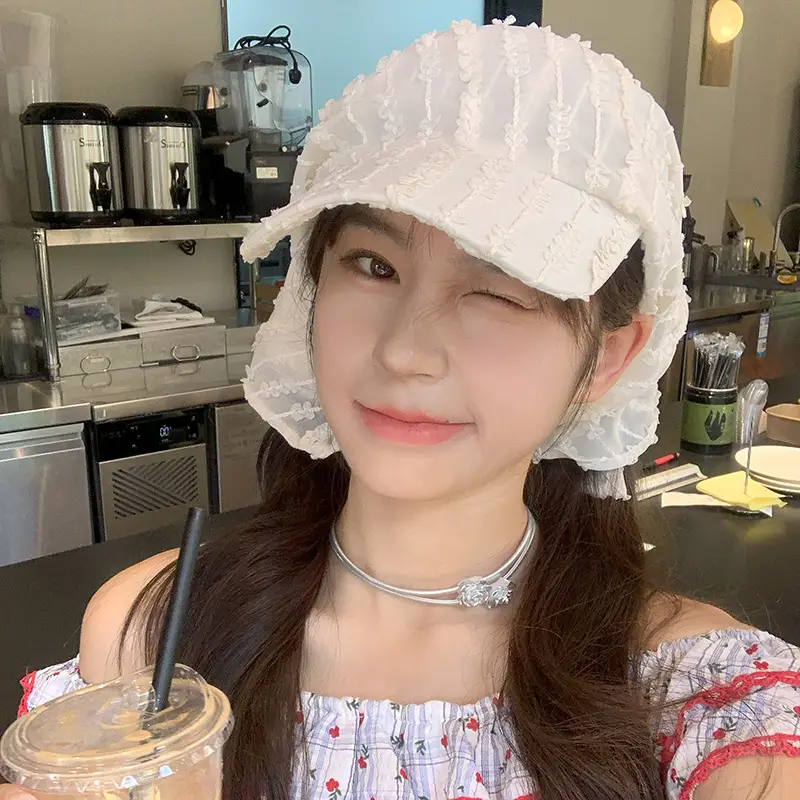 French Pastoral Chiffon Lace Tie Cap for Girls - Image 3