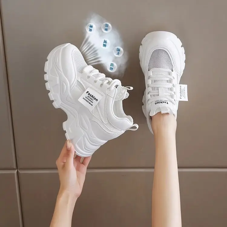 Dad's Shoes Women's 2025 New Summer Mesh Breathable Thin Inner Heightening White Shoes Thick-Soled Sports Shoes Hot Style - Image 4
