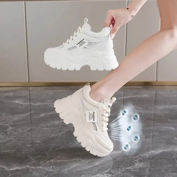 Dad's Shoes Women's 2025 New Summer Mesh Breathable Thin Inner Heightening White Shoes Thick-Soled Sports Shoes Hot Style - Image 5