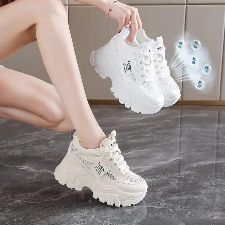 Dad's Shoes Women's 2025 New Summer Mesh Breathable Thin Inner Heightening White Shoes Thick-Soled Sports Shoes Hot Style - Image 6