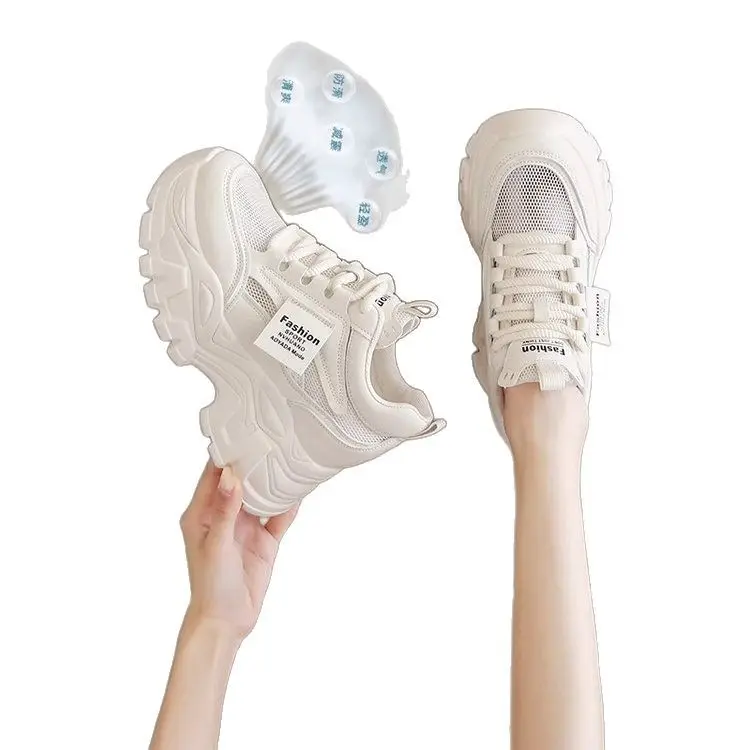Dad's Shoes Women's 2025 New Summer Mesh Breathable Thin Inner Heightening White Shoes Thick-Soled Sports Shoes Hot Style - Image 7