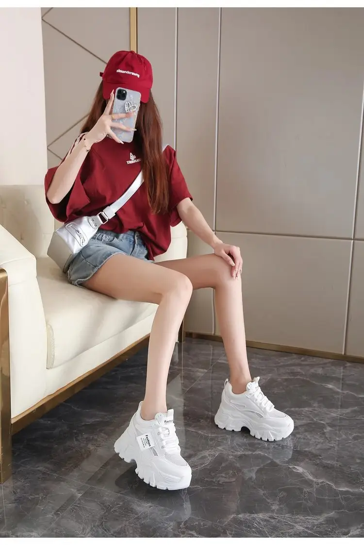 Dad's Shoes Women's 2025 New Summer Mesh Breathable Thin Inner Heightening White Shoes Thick-Soled Sports Shoes Hot Style — feature 11
