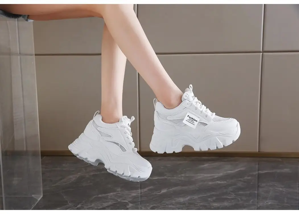 Dad's Shoes Women's 2025 New Summer Mesh Breathable Thin Inner Heightening White Shoes Thick-Soled Sports Shoes Hot Style — feature 12