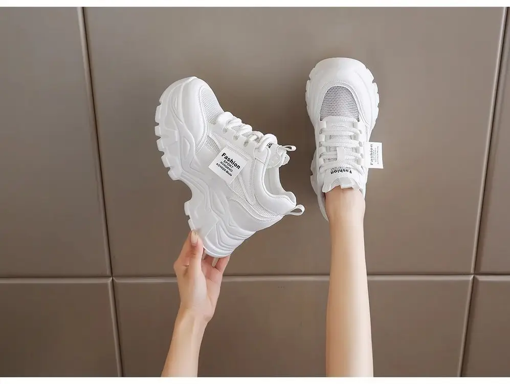 Dad's Shoes Women's 2025 New Summer Mesh Breathable Thin Inner Heightening White Shoes Thick-Soled Sports Shoes Hot Style — feature 13