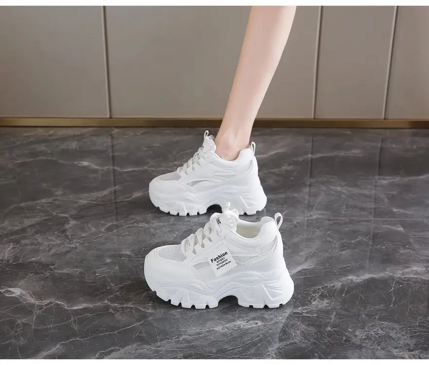 Dad's Shoes Women's 2025 New Summer Mesh Breathable Thin Inner Heightening White Shoes Thick-Soled Sports Shoes Hot Style — feature 14