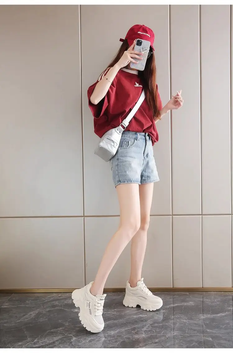 Dad's Shoes Women's 2025 New Summer Mesh Breathable Thin Inner Heightening White Shoes Thick-Soled Sports Shoes Hot Style — feature 2