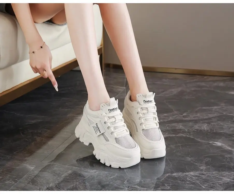 Dad's Shoes Women's 2025 New Summer Mesh Breathable Thin Inner Heightening White Shoes Thick-Soled Sports Shoes Hot Style — feature 4