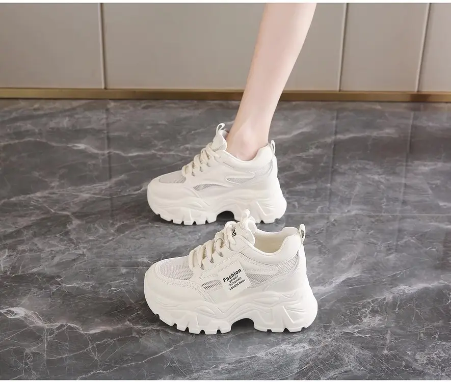 Dad's Shoes Women's 2025 New Summer Mesh Breathable Thin Inner Heightening White Shoes Thick-Soled Sports Shoes Hot Style — feature 5