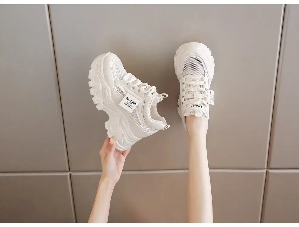 Dad's Shoes Women's 2025 New Summer Mesh Breathable Thin Inner Heightening White Shoes Thick-Soled Sports Shoes Hot Style — feature 7