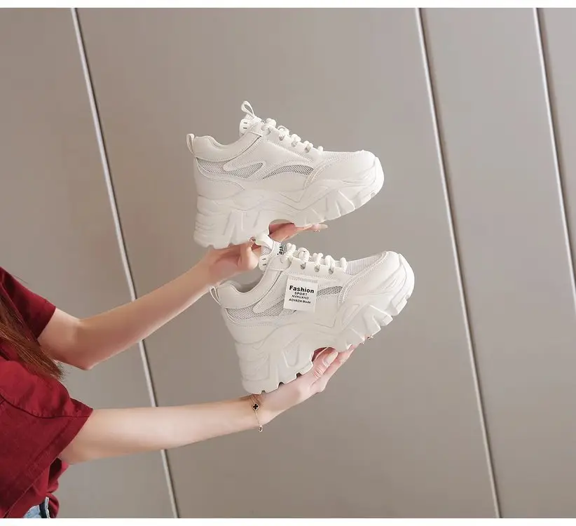 Dad's Shoes Women's 2025 New Summer Mesh Breathable Thin Inner Heightening White Shoes Thick-Soled Sports Shoes Hot Style — feature 8
