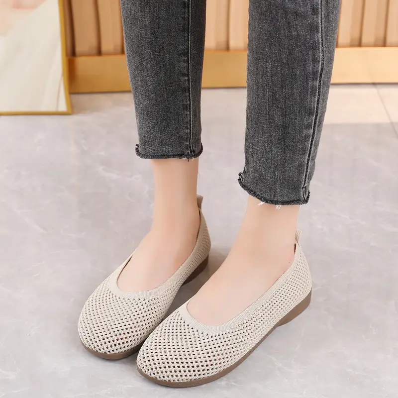 Old Beijing Cloth Shoes Work Shoes Women's Soft Sole Comfortable Work Flat Shoes Flying Woven Breathable Summer Hollow Mesh Sandals - Image 6