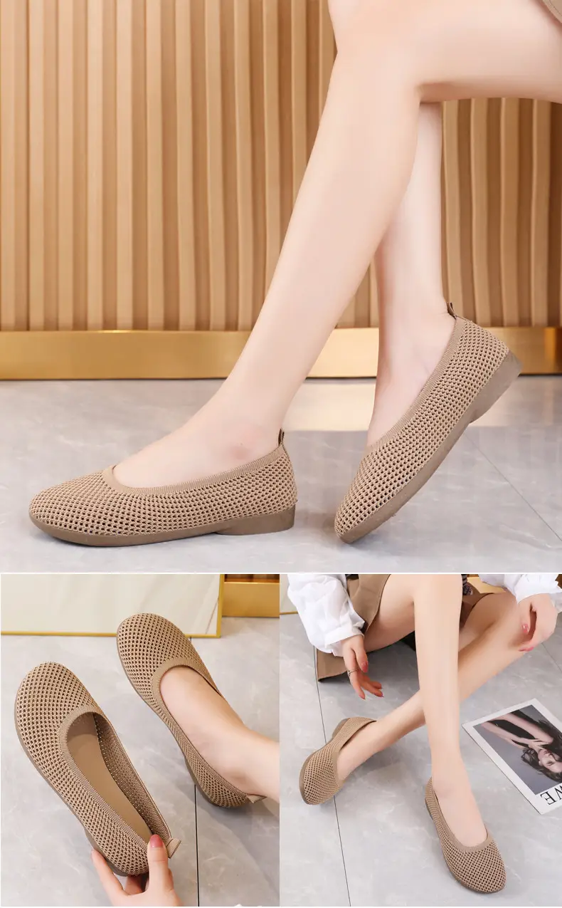 Old Beijing Cloth Shoes Work Shoes Women's Soft Sole Comfortable Work Flat Shoes Flying Woven Breathable Summer Hollow Mesh Sandals — feature 14