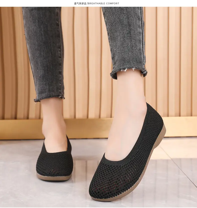 Old Beijing Cloth Shoes Work Shoes Women's Soft Sole Comfortable Work Flat Shoes Flying Woven Breathable Summer Hollow Mesh Sandals — feature 17