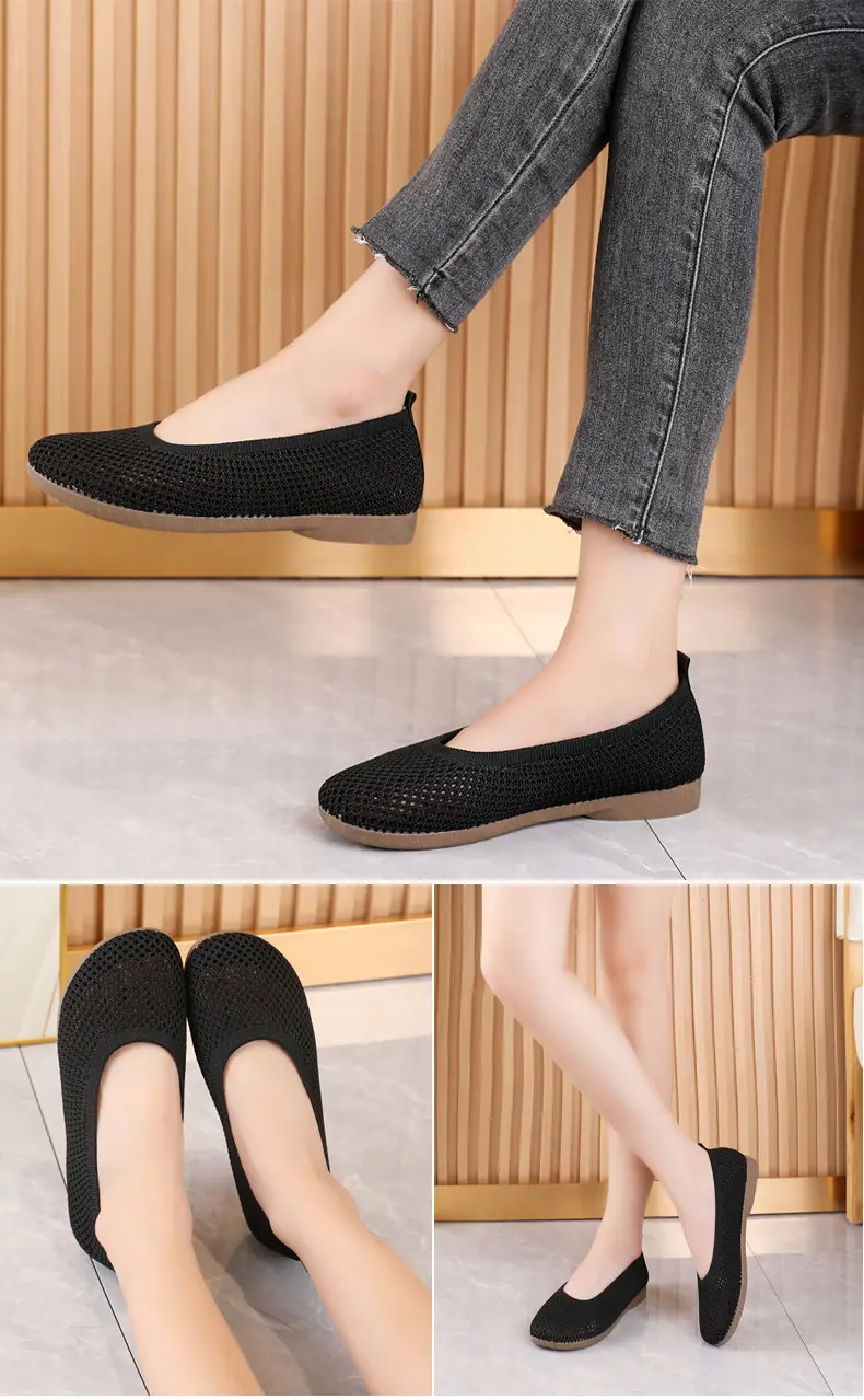 Old Beijing Cloth Shoes Work Shoes Women's Soft Sole Comfortable Work Flat Shoes Flying Woven Breathable Summer Hollow Mesh Sandals — feature 18
