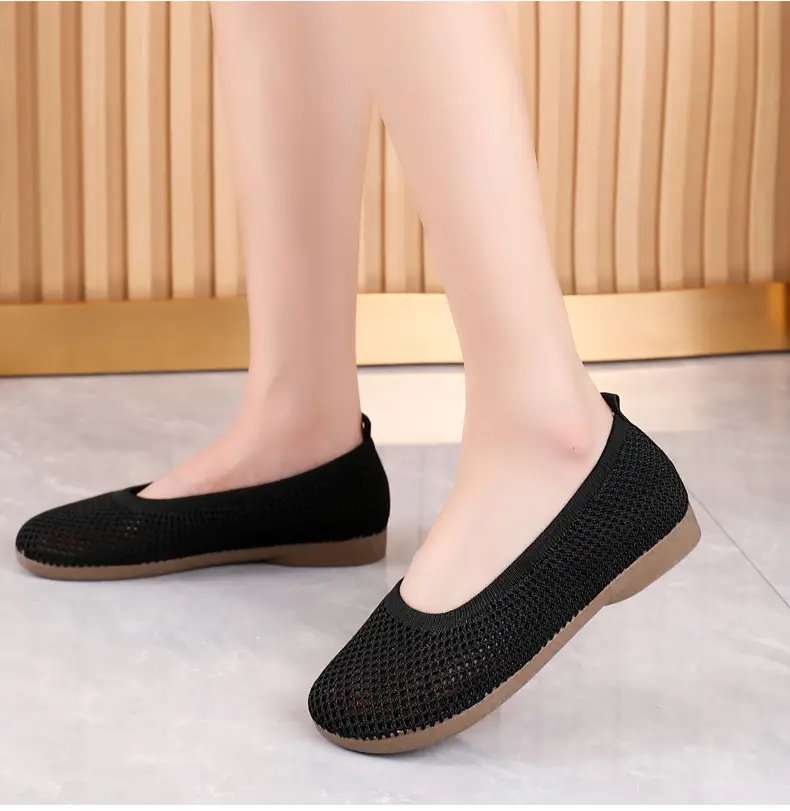 Old Beijing Cloth Shoes Work Shoes Women's Soft Sole Comfortable Work Flat Shoes Flying Woven Breathable Summer Hollow Mesh Sandals — feature 20