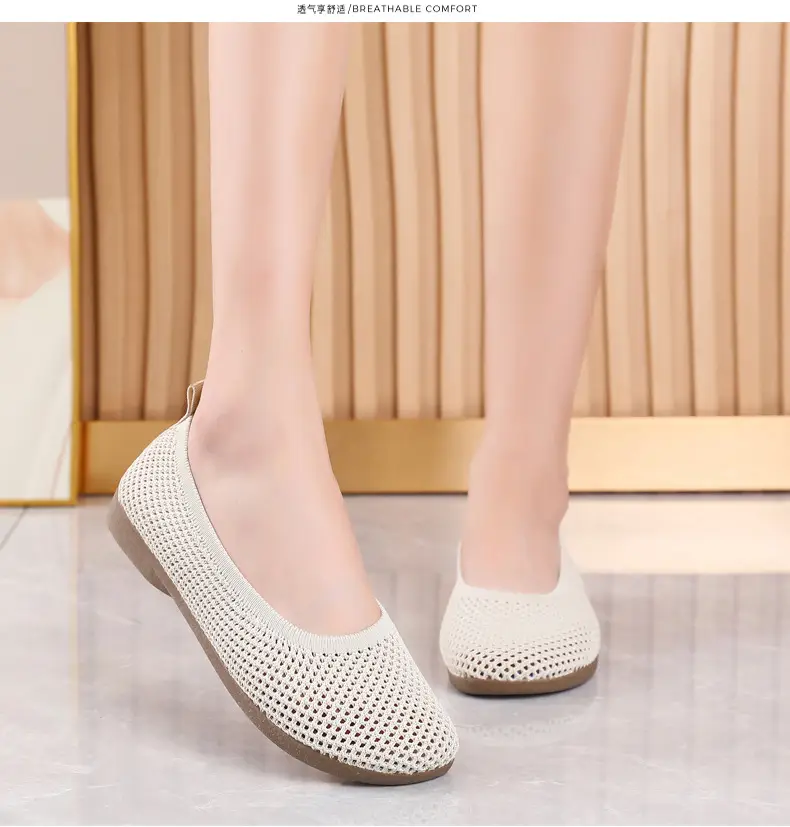 Old Beijing Cloth Shoes Work Shoes Women's Soft Sole Comfortable Work Flat Shoes Flying Woven Breathable Summer Hollow Mesh Sandals — feature 21