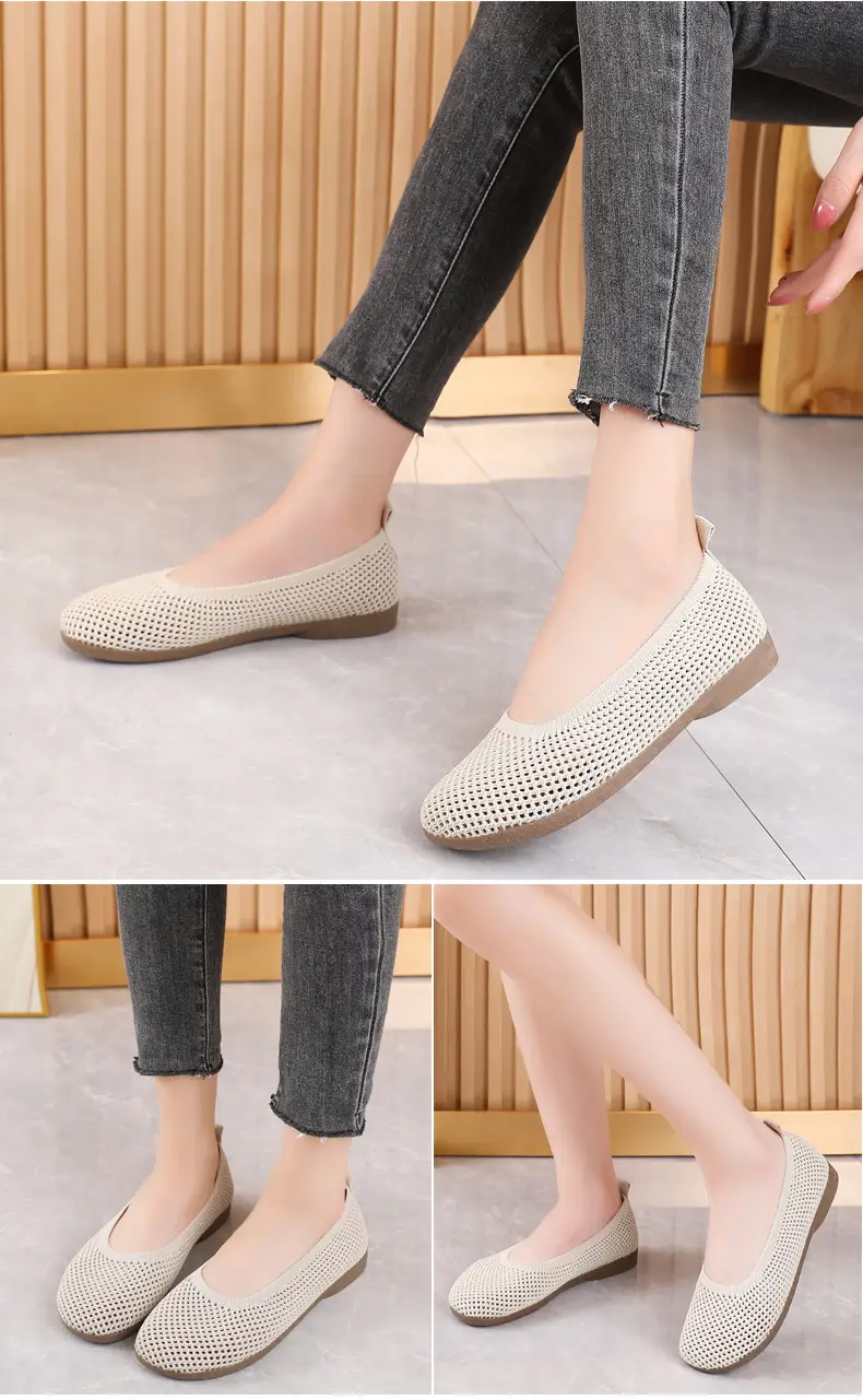 Old Beijing Cloth Shoes Work Shoes Women's Soft Sole Comfortable Work Flat Shoes Flying Woven Breathable Summer Hollow Mesh Sandals — feature 22