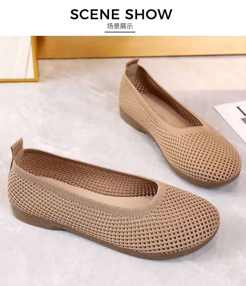 Old Beijing Cloth Shoes Work Shoes Women's Soft Sole Comfortable Work Flat Shoes Flying Woven Breathable Summer Hollow Mesh Sandals — feature 24