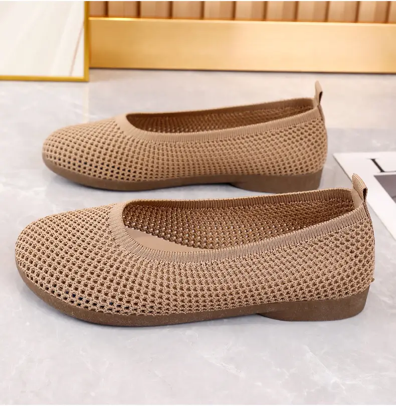 Old Beijing Cloth Shoes Work Shoes Women's Soft Sole Comfortable Work Flat Shoes Flying Woven Breathable Summer Hollow Mesh Sandals — feature 26