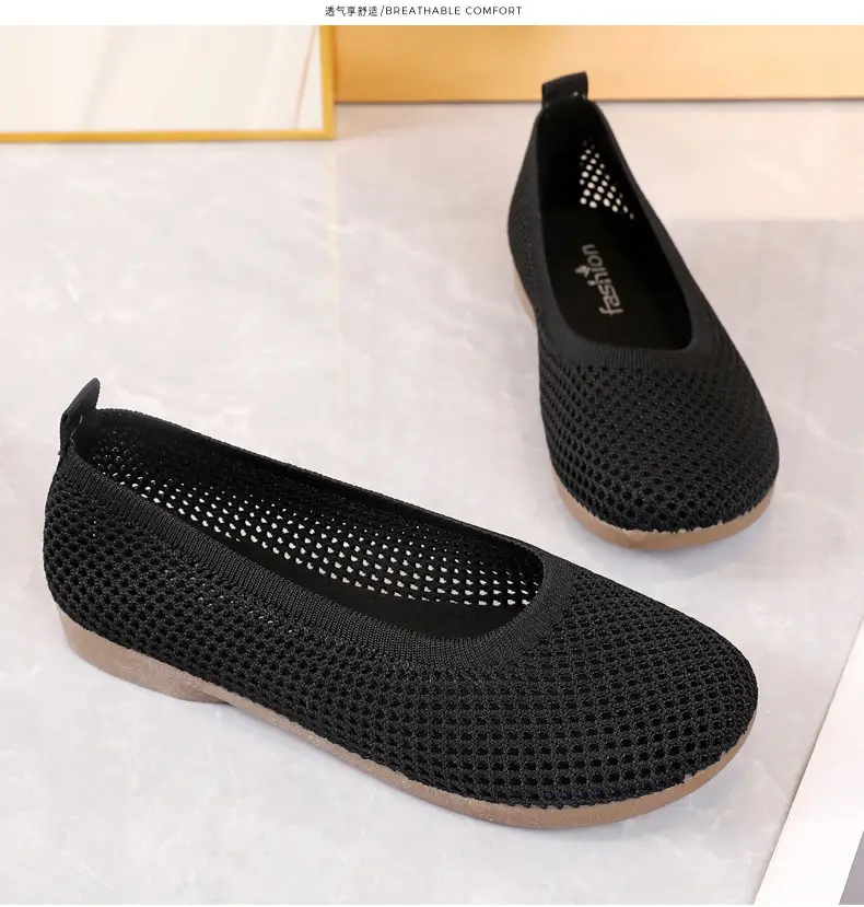Old Beijing Cloth Shoes Work Shoes Women's Soft Sole Comfortable Work Flat Shoes Flying Woven Breathable Summer Hollow Mesh Sandals — feature 27