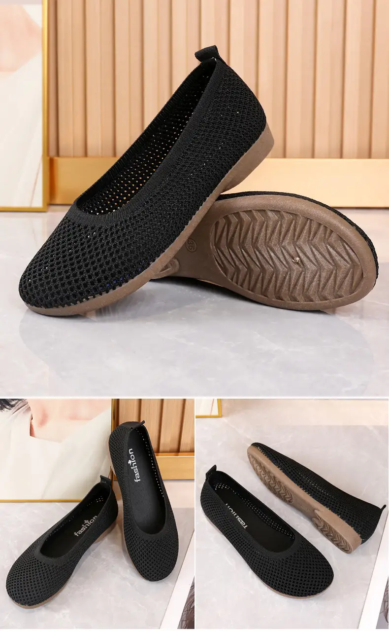Old Beijing Cloth Shoes Work Shoes Women's Soft Sole Comfortable Work Flat Shoes Flying Woven Breathable Summer Hollow Mesh Sandals — feature 28