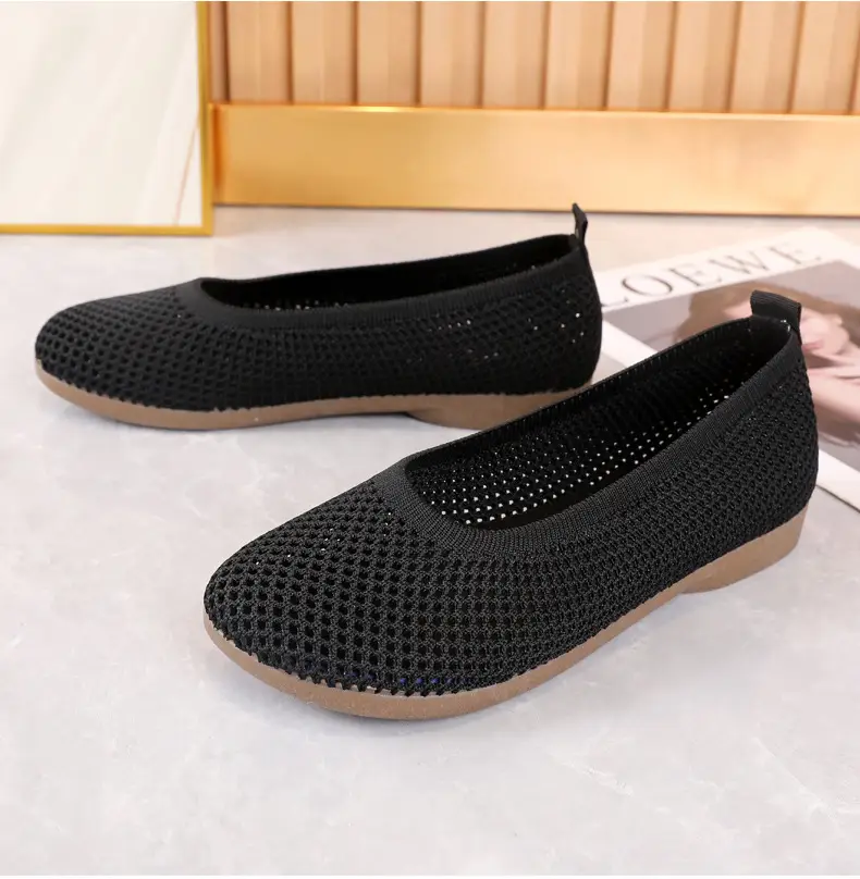 Old Beijing Cloth Shoes Work Shoes Women's Soft Sole Comfortable Work Flat Shoes Flying Woven Breathable Summer Hollow Mesh Sandals — feature 29