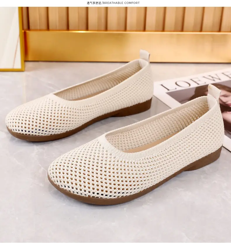 Old Beijing Cloth Shoes Work Shoes Women's Soft Sole Comfortable Work Flat Shoes Flying Woven Breathable Summer Hollow Mesh Sandals — feature 31
