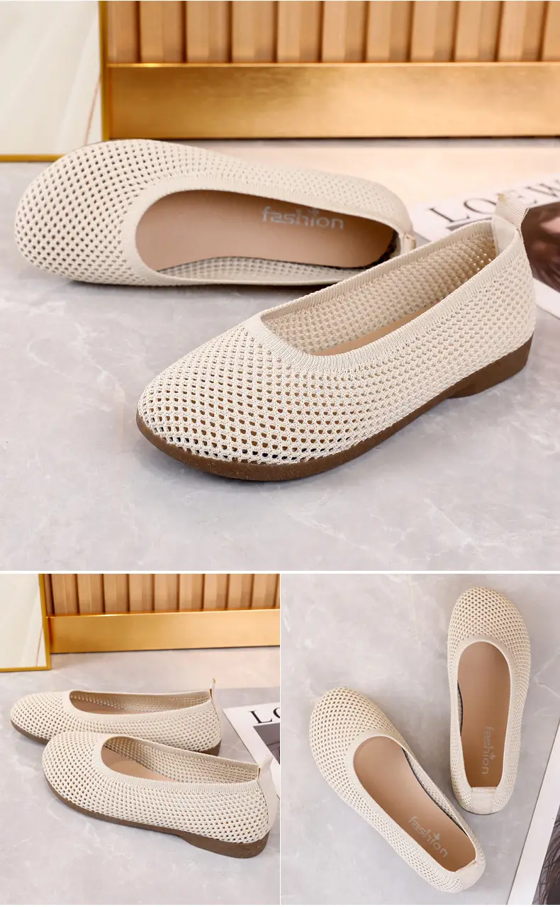 Old Beijing Cloth Shoes Work Shoes Women's Soft Sole Comfortable Work Flat Shoes Flying Woven Breathable Summer Hollow Mesh Sandals — feature 32