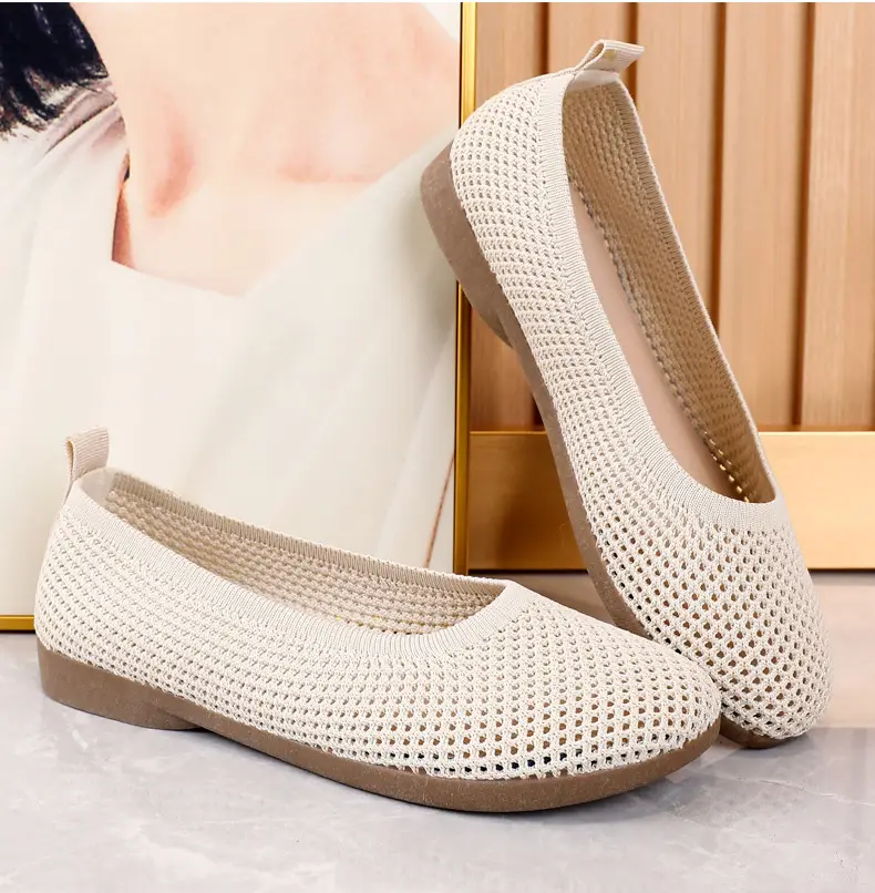 Old Beijing Cloth Shoes Work Shoes Women's Soft Sole Comfortable Work Flat Shoes Flying Woven Breathable Summer Hollow Mesh Sandals — feature 33