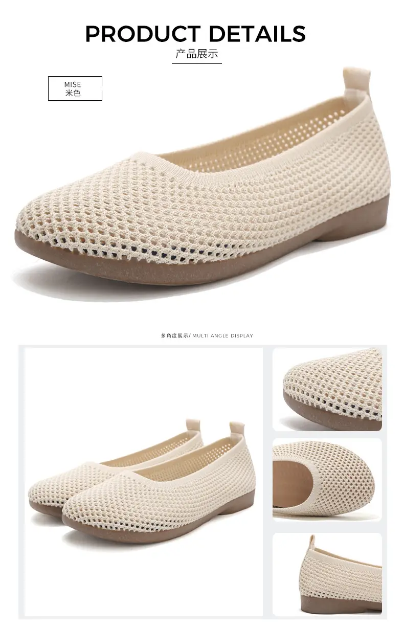Old Beijing Cloth Shoes Work Shoes Women's Soft Sole Comfortable Work Flat Shoes Flying Woven Breathable Summer Hollow Mesh Sandals — feature 35