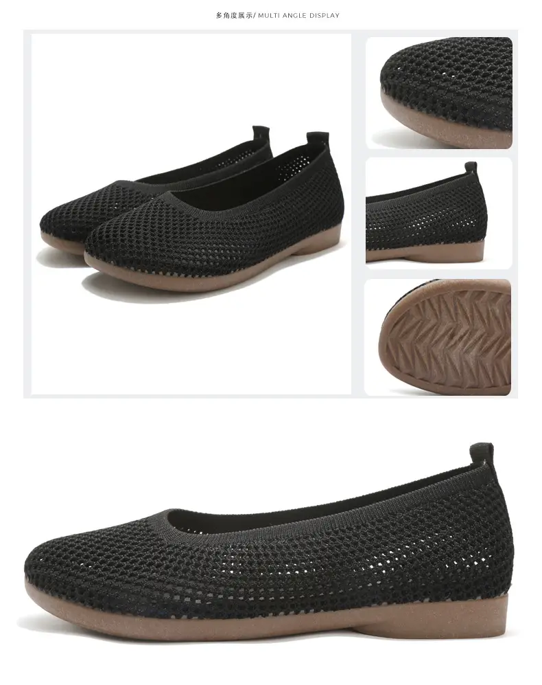 Old Beijing Cloth Shoes Work Shoes Women's Soft Sole Comfortable Work Flat Shoes Flying Woven Breathable Summer Hollow Mesh Sandals — feature 38