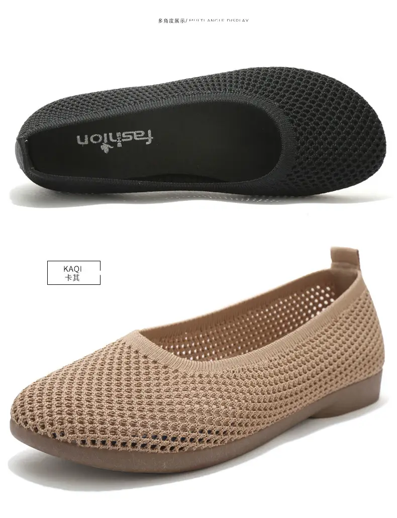 Old Beijing Cloth Shoes Work Shoes Women's Soft Sole Comfortable Work Flat Shoes Flying Woven Breathable Summer Hollow Mesh Sandals — feature 39