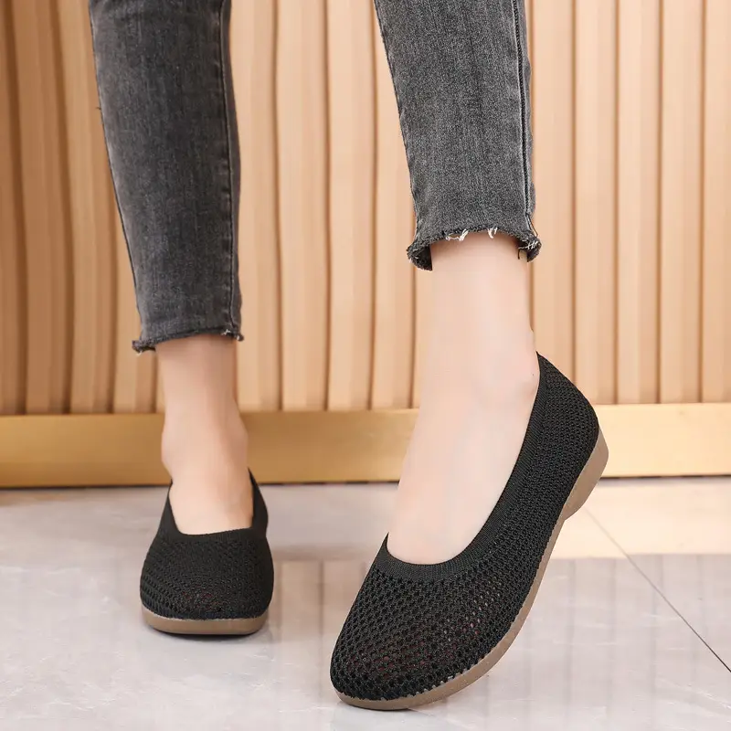 Old Beijing Cloth Shoes Work Shoes Women's Soft Sole Comfortable Work Flat Shoes Flying Woven Breathable Summer Hollow Mesh Sandals - Image 3