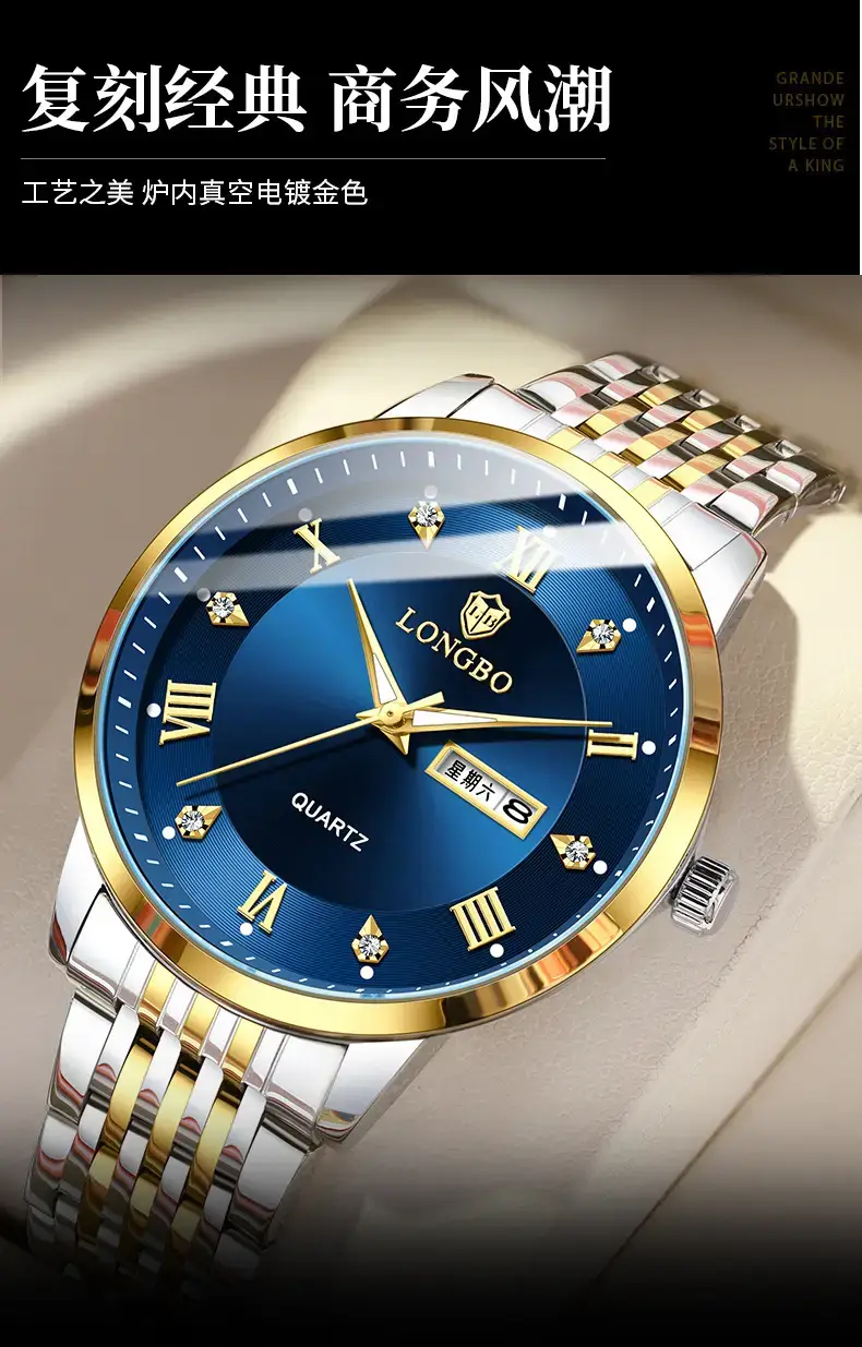 Longbo Men's Quartz Watch with Calendar & Stainless Steel Band — feature 4