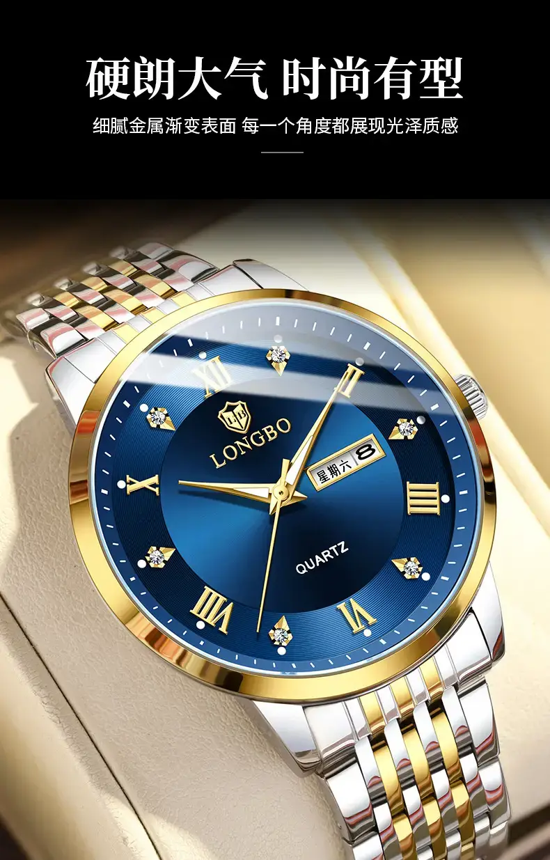 Longbo Men's Quartz Watch with Calendar & Stainless Steel Band — feature 5