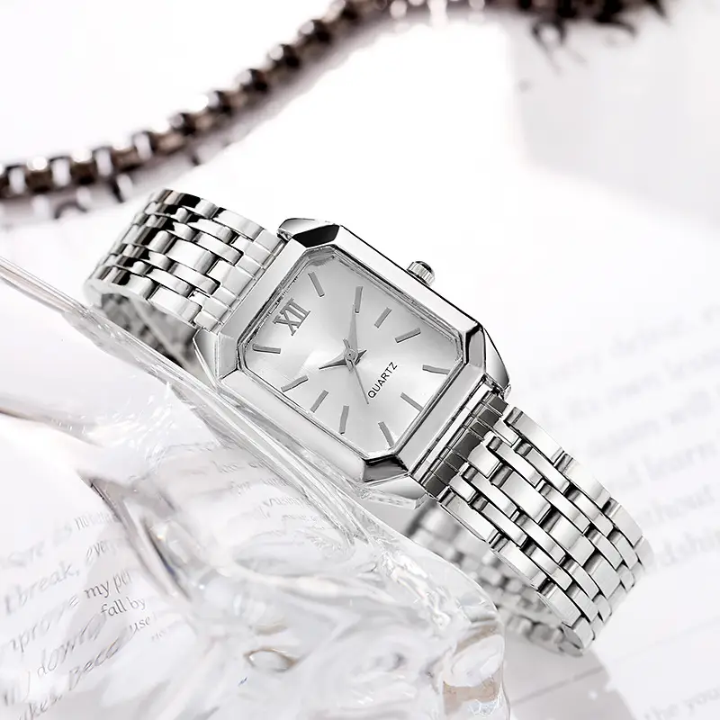 Women's Square Quartz Watch with Silver Steel Band