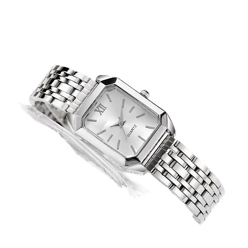 Women's Square Quartz Watch with Silver Steel Band