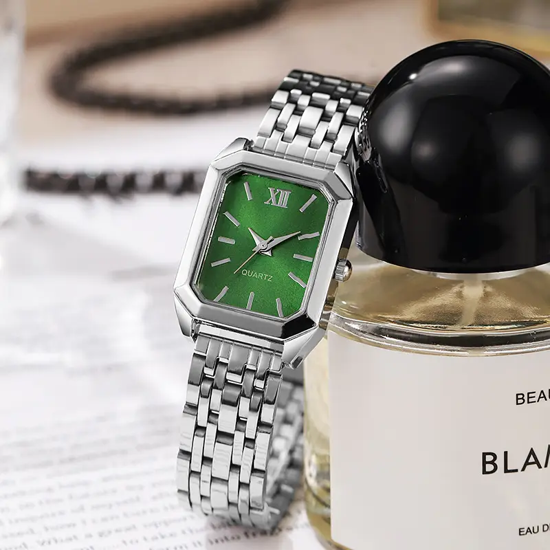 Women's Square Quartz Watch with Silver Steel Band