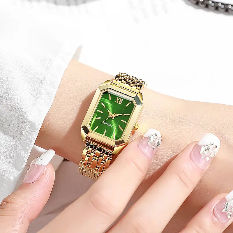 Gold Square Quartz Women's Watch with Chain Strap