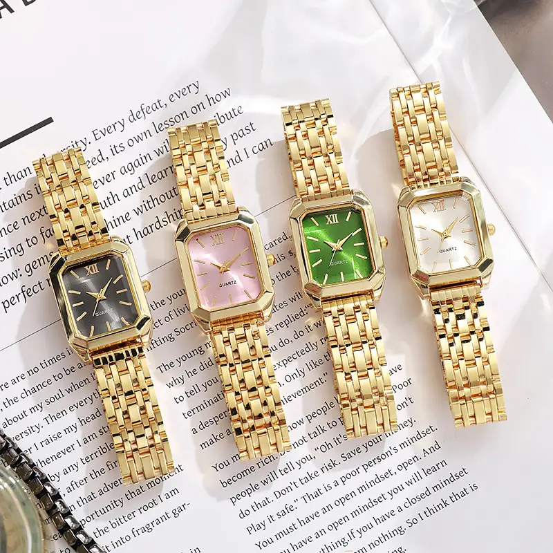 Gold Square Quartz Women's Watch with Chain Strap