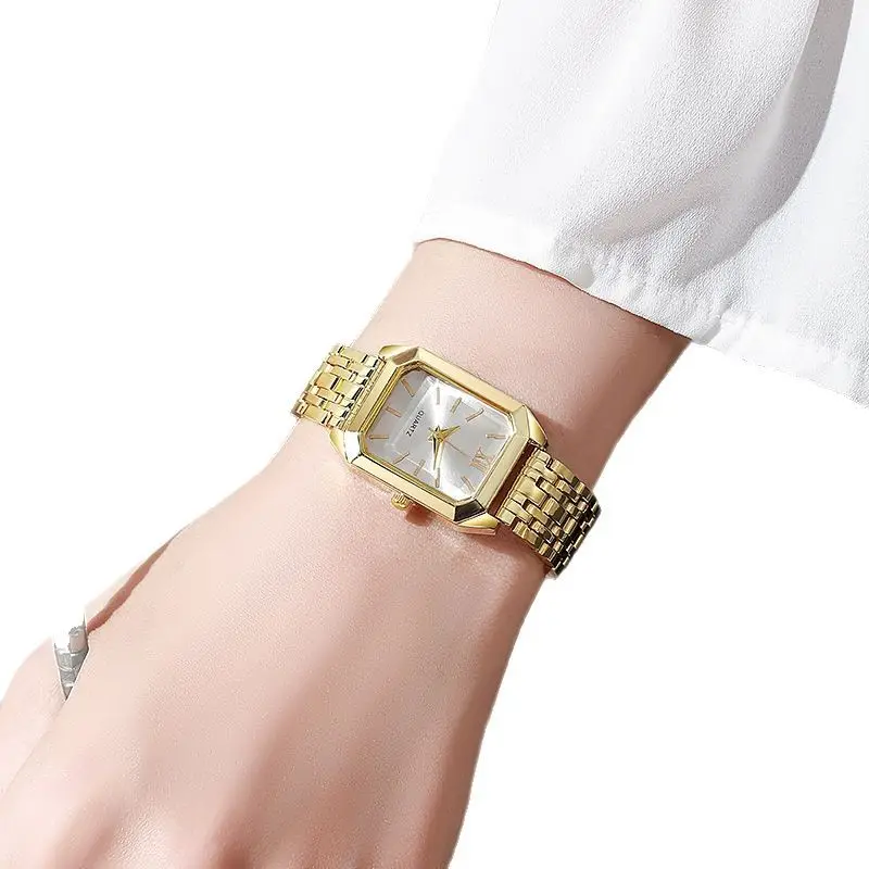 Gold Square Quartz Women's Watch with Chain Strap