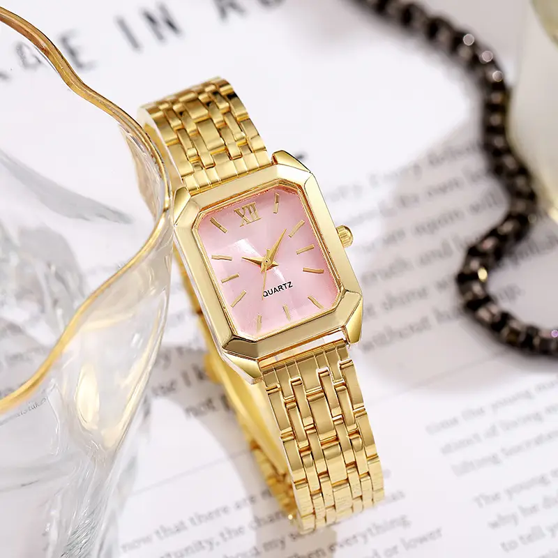 Gold Square Quartz Women's Watch with Chain Strap
