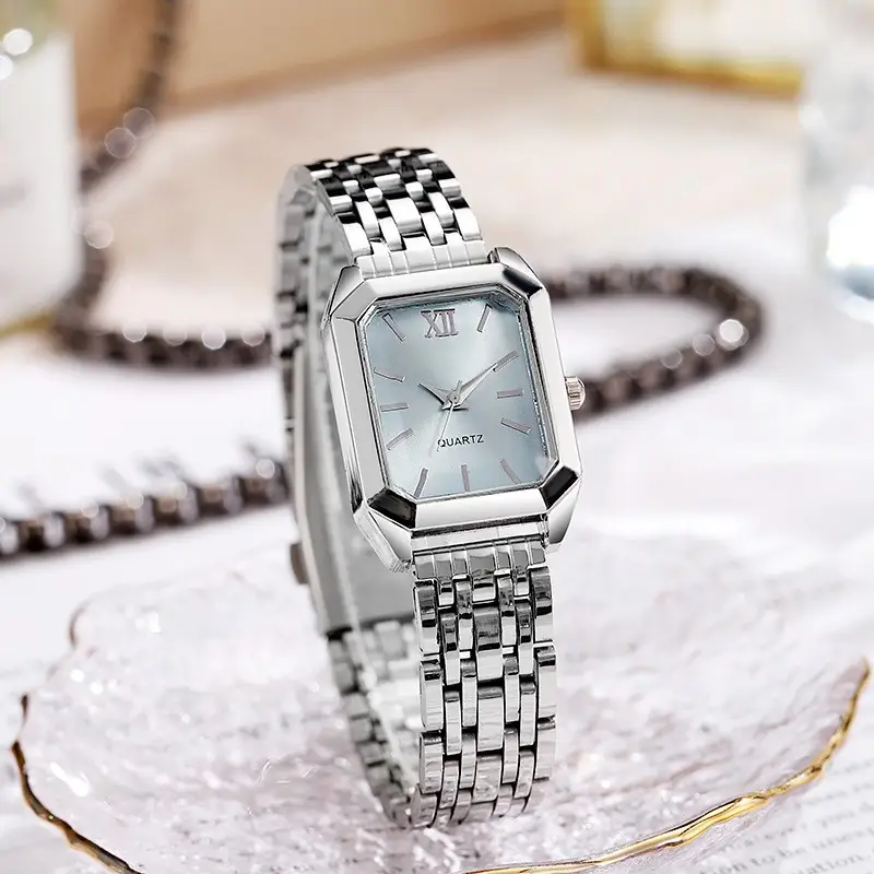 Gold Square Quartz Women's Watch with Chain Strap