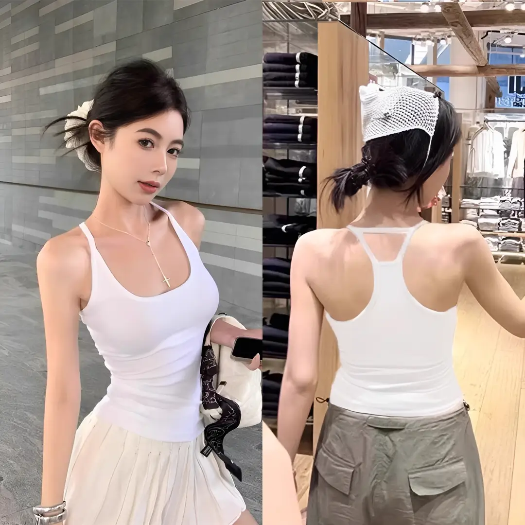 American Hot Girl Small Camisole Women's Comfortable Bottoming with Breast Pads for Outer Wear and Inner Wear Sleeveless Sports Slim Top for Women - Image 9