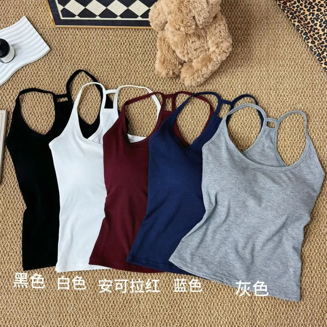 American Hot Girl Small Camisole Women's Comfortable Bottoming with Breast Pads for Outer Wear and Inner Wear Sleeveless Sports Slim Top for Women — feature 4