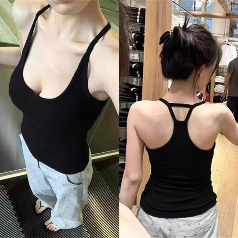 American Hot Girl Small Camisole Women's Comfortable Bottoming with Breast Pads for Outer Wear and Inner Wear Sleeveless Sports Slim Top for Women — feature 8