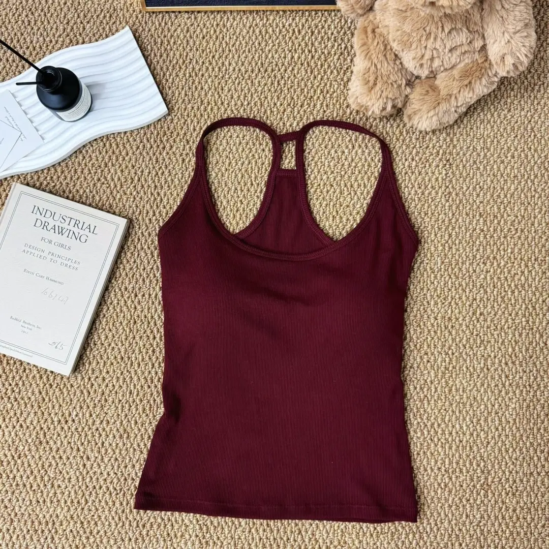 American Hot Girl Small Camisole Women's Comfortable Bottoming with Breast Pads for Outer Wear and Inner Wear Sleeveless Sports Slim Top for Women - Image 2