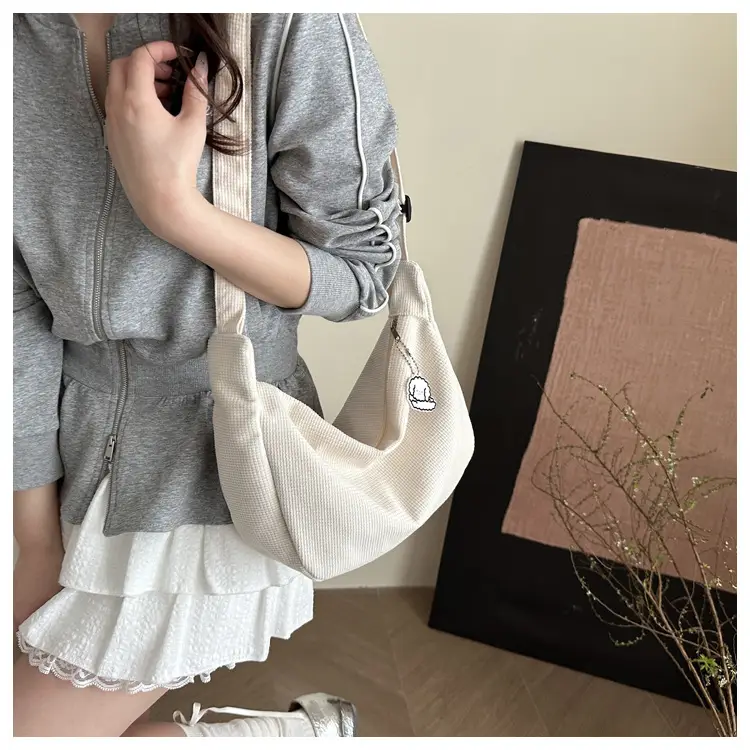 Corduroy Lazy Style Yellow Shoulder Crossbody Bag for Women — feature 10