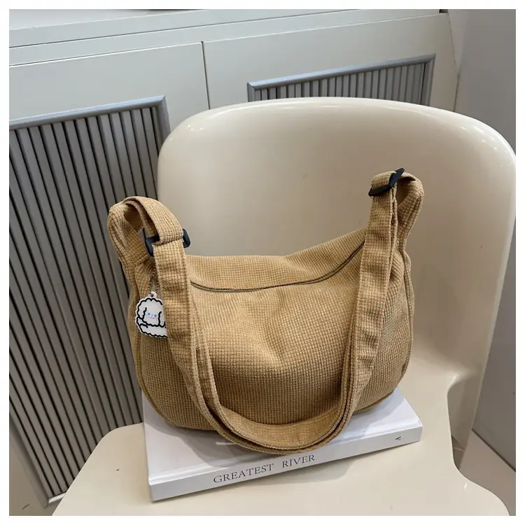 Corduroy Lazy Style Yellow Shoulder Crossbody Bag for Women - Image 4