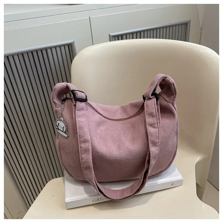 Corduroy Lazy Style Yellow Shoulder Crossbody Bag for Women - Image 5